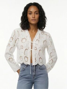 BLENCA White Eyelet Top white Embroidery‎